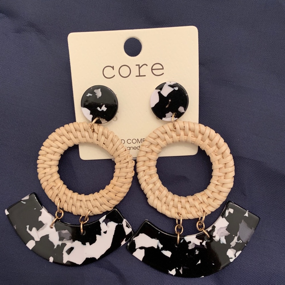 Black and White Acrylic Dangle Earrings Tiered